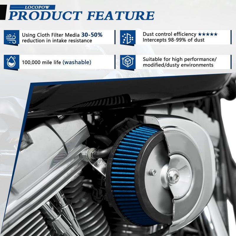 LOCOPOW HD-0800 29442-99e Air Filter for Harley Davidson Dyna Road King Super Street Electra Glide Ultra Classic FatBoy Softail Springer Classic Custom Deluxe Deuce Rocker Slim High Flow - Image 4